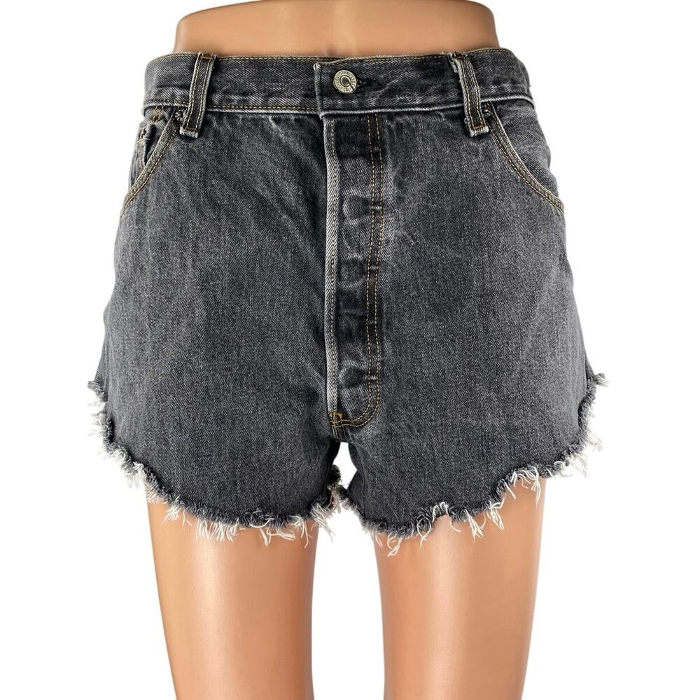 Levi's 501 Women's Black Button Fly High Waisted Cut Off Denim Jean Shorts Sz 38